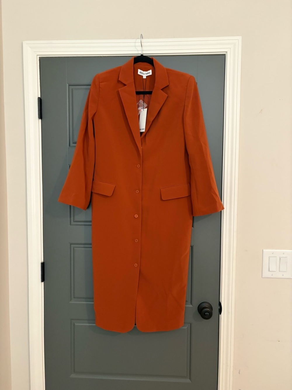 Andrea Iyamah Zia Corset Blazer Dress Pumpkin Orange Midi Size S NWT - Picture 4 of 6